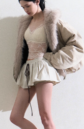 Elastic waist drawstring short skirt flower bud puffy skirt